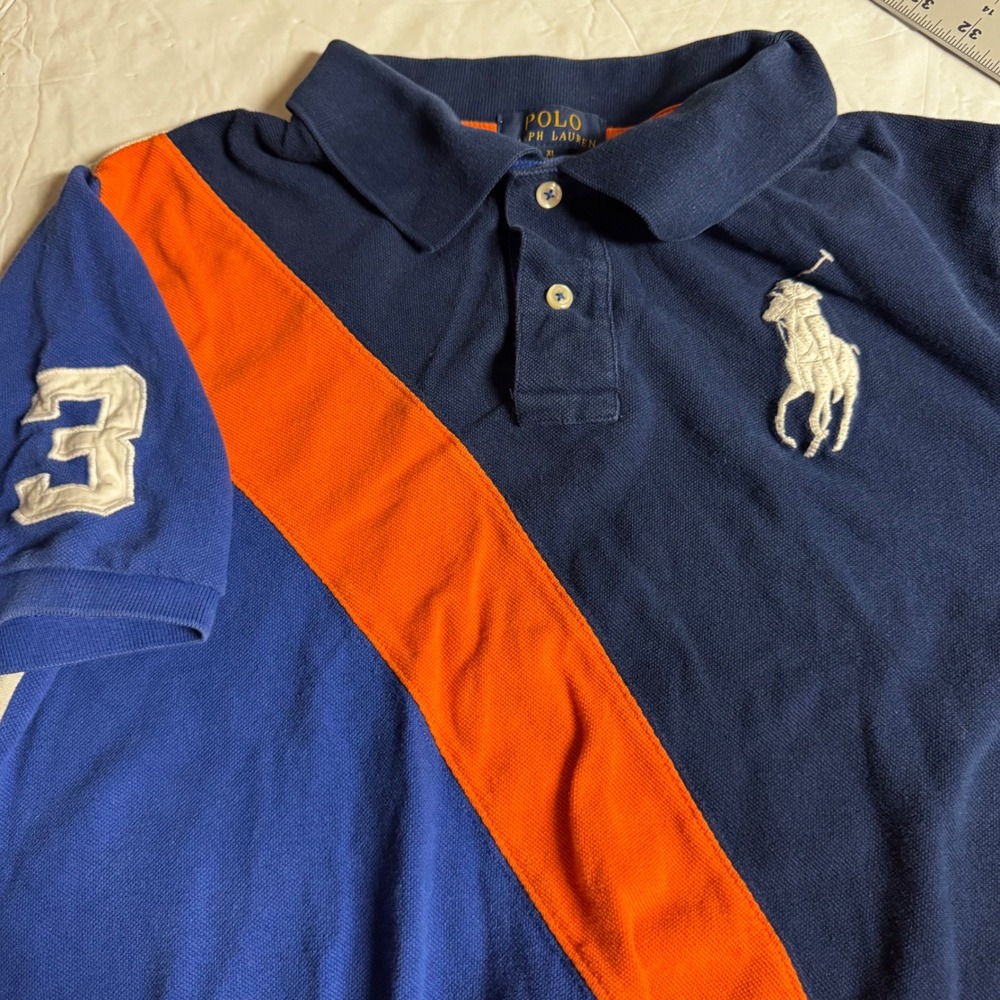 Polo Ralph Lauren Kids XL 18-20 Big Pony Colorblock Polo Shirt‎ Navy Orange Blue